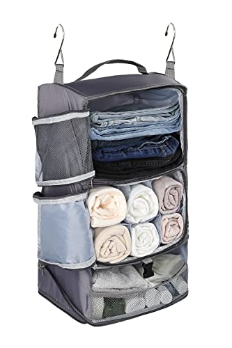 ELEZAY Hanging Packing Cubes Portable Closet 3-Shelf Travel Collapsible Compression Garment Organizer for Carry-on Luggage Suitcase Space Saver Bag X-Large_12*10 * 24 in, Gray - color: Grey, size: X-Large_12*10*24 IN