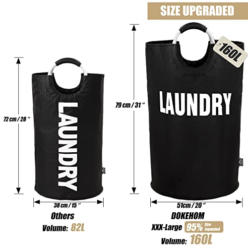 DOKEHOM 160L XX-Large Laundry Basket (7 Colors), Collapsible Laundry Bag, Foldable Laundry Hamper, Folding Washing Bin (Black, XXL) - color: Black, size: 160L