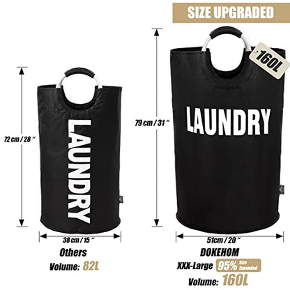 DOKEHOM 160L XX-Large Laundry Basket (7 Colors), Collapsible Laundry Bag, Foldable Laundry Hamper, Folding Washing Bin (Black, XXL) - color: Black, size: 160L