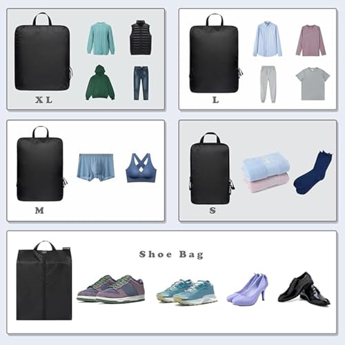BAGAIL 6 Set Ultralight Compression Packing Cubes Packing Organizer for Travel Accessories Luggage Suitcase Backpack - color: Black70D, style: Cloth Pattern
