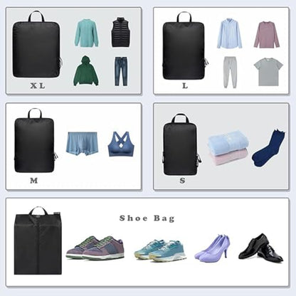 BAGAIL 6 Set Ultralight Compression Packing Cubes Packing Organizer for Travel Accessories Luggage Suitcase Backpack - color: Black70D, style: Cloth Pattern
