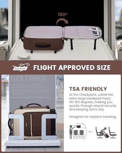 LOVEVOOK Large Travel Backpack for Women, TSA Carry on Backpack for Airplanes, 40L Personal Item Travel Bag for Women fits 17" Laptop,Waterproof Carry on Bag Airplane Approved with 3 Packing Cubes - color: Dark Coffee - Abricot - Black, size: 40L-4Pcs