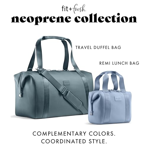 Fit & Fresh Remi Lunch Bag for Women Work – Neoprene Lunch Tote with Containers & Ice Pack, Reusable Meal Prep Lunch Box, Large Capacity, Machine Washable, Slate - color: Blue