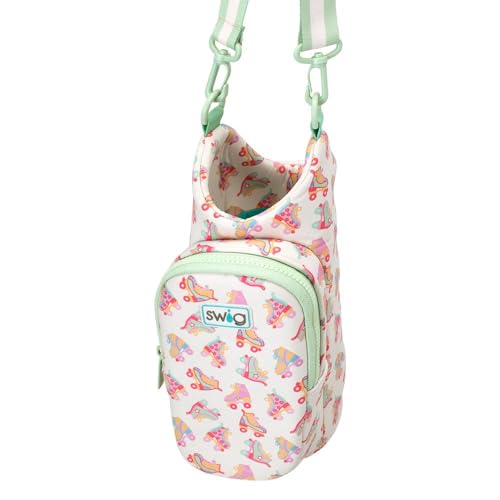 Swig Life Water Bottle Sling Bag, Water Bottle Holder with Adjustable Strap, Carrier Bag with Zippered Phone Pocket, Holds 36oz (Roller Rink) - color: Roller Rink