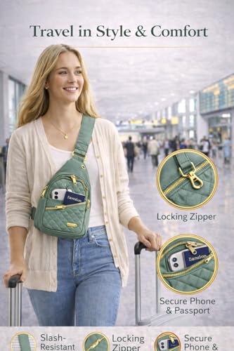 Travel Essentials Gift Set for Women – 7 Pc Travel Kit with Sling Bag, TSA Pouch, Jewelry Case & Sleep Mask - color: Spritzy Sage