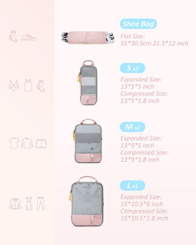 BAGSMART 6 Set /4 Set/2 Set Compression Packing Cubes for Travel, Lightweight Luggage Organizer Bags, Durable Space Saver Bags Travel Essentials - color: Mix-Blush Sky, size: Set of 6