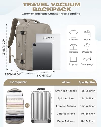 Vacuum Seal Travel Backpack Built-in Pump,Air Compression System Vacuum Vacpack Backpack Travel Bag for Women Men Carry On Suitcase Luggage Laptop Airlines Approved Daypack Space Saver Bags Grey Brown - color: A1-greybrown