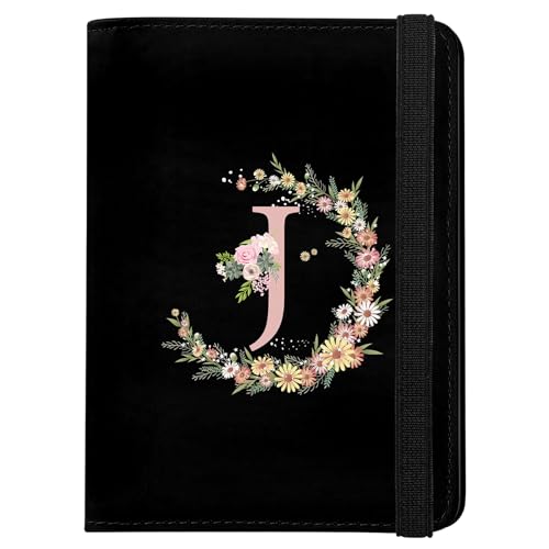 Cute Passport Holder and Holder Combo Passport Cover with RFID Blocking Women Men Compatible Wallet Credit Card Protector (Initial Monogram-J) - color: Black-J