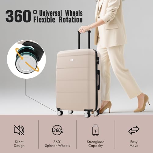 Merax Luggage Sets of 3 Piece Carry on Suitcase Airline Approved,Hardcase Suitcase Set with Double Spinner Wheels,Light Pink - color: Light Pink, size: 3-Piece Set(20/24/28)