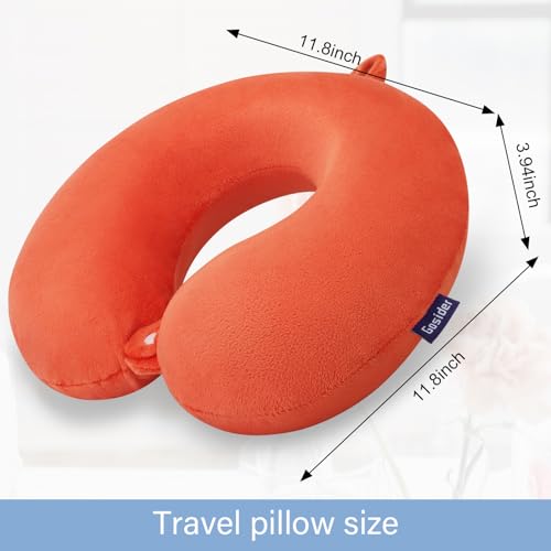 Orange Memory Foam Velvet Travel Neck Pillow for Airplane Car Train - color: Orange