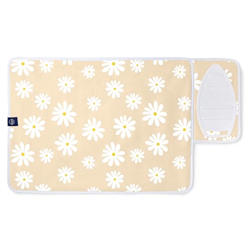 Encasa XO Ironing Mat/Pad (Small 28"x20") with 3mm Padding & Silicone Iron Rest for Steam Pressing on Tabletop or Bed - Heat Resistant, Portable, Quilting & Travel Blanket - Daisy Beige - color: Daisy Beige, size: Small