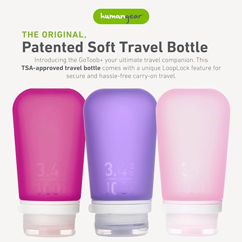 humangear GoToob+ Bottles - Silicone Leak-Proof Travel Tubes for Toiletries, Camping & TSA Carry-On (3-Pack), Large (3.4 fl oz; 100ml), Rose/Lilac/Magenta - color: Rose/Lilac/Magenta, size: 3.4 Ounces