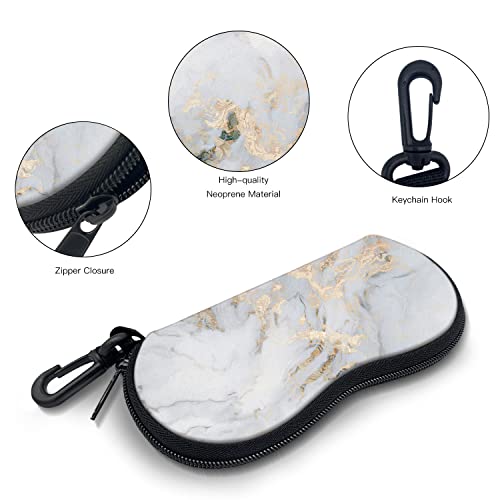 Sunglasses Soft Case with Carabiner Ultra Light Neoprene Zipper Glasses Case - color: White Marble
