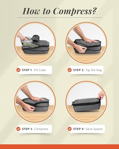 Compression Packing Cubes for Travel by TRIPPED – 6-Piece Premium Set with Laundry & Shoe Bag, Space Saving Travel Organizer Bags for Suitcase & Carry-On Luggage (Grey) - color: Grey - 6 Piece