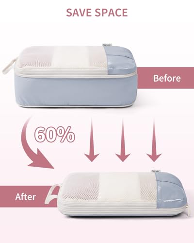 Narwey 6 Set Compression Packing Cubes for Travel, Lightweight Expandable Luggage Organizer Bags, Durable Space Saver Bags (Grey) - color: Grey