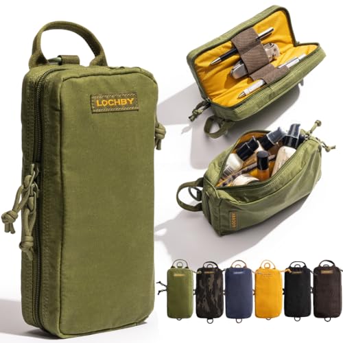 LOCHBY® Venture Pouch | Multipurpose Tactical Tool Bag | Water Resistant Waxed Canvas | Dual-Sided Zipper Pouch | for Motorcycle, Bike, EDC, Pen, Pencil, Art, Tech & Travel - color: Olive, size: Regular