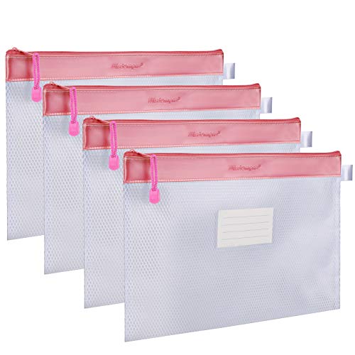 Zipper Pouch, Wisdompro 4 Packs Durable Letter Size Waterproof Mesh File Bag, Document Organizer - Pink - color: Pink