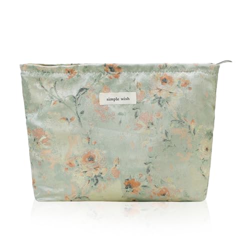 Wudygirl Aesthetic Makeup Bag Large Capacity Cosmetic Bag Canvas Makeup Pouch Toiletry Bag for Women and Girls Travel Floral Make up Bag Makeup Organizer with Zipper (Oli Rose) - color: Oli Rose