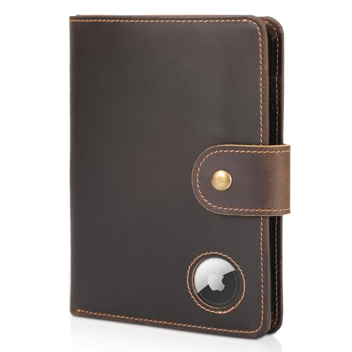 Polare Luxury RFID Blocking Leather Passport Holder Travel Wallet For Men and Women (Dark Brown with AirTag Slot(Snap Version)) - color: Dark Brown with AirTag Slot(Snap Version)