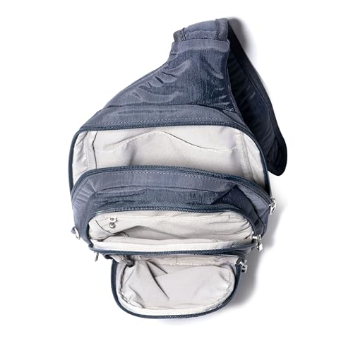 Baggallini Securtex® Anti-Theft Multi Zip Sling - Lightweight 8.6"x15.2" Travel Bag with Locking Zippers & RFID Protection - color: French Navy