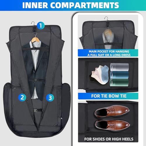 Garment Bag 45", Suit Bag with Shoulder Strap, Waterproo, Black - color: 45" BLACK