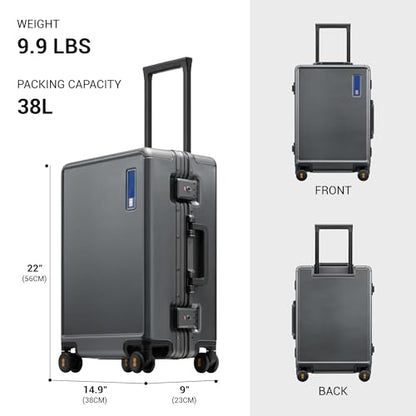 LEVEL8 Zipperless Carry On Luggage Airline Approved with Aluminum Frame, Hard Shell Suitcase with Spinner Wheels, Metal Checked Luggage with Double Tsa Locks, 20 Inch, Grey - color: Grey, size: Carry-On 20 Inch (Without Organizers)