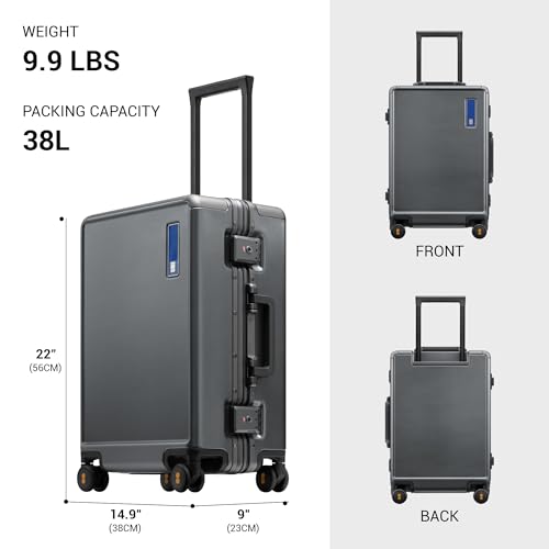 LEVEL8 Zipperless Carry On Luggage Airline Approved with Aluminum Frame, Hard Shell Suitcase with Spinner Wheels, Metal Checked Luggage, 20 Inch, Grey - color: Grey, size: Carry-On 20 Inch (With 6PC Organizers)