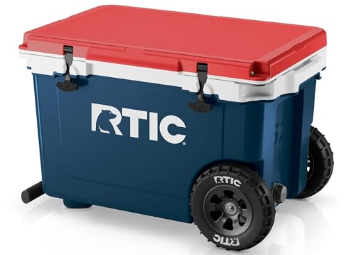 RTIC 52 Quart Ultra-Light Wheeled Hard Cooler Insulated Portable Ice Chest Box for Beach, Drink, Beverage, Camping, Picnic, Fishing, Boat, Barbecue, 30% Lighter Than Rotomolded Coolers - color: Patriot