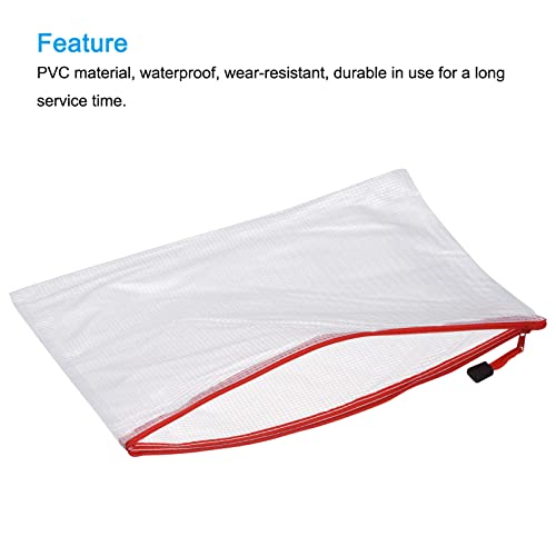 MECCANIXITY Mesh Zipper Bags, A3 Size Plastic Zip File Pouch Document Folders for Home Office Travel, Red Pack of 3 - color: Red