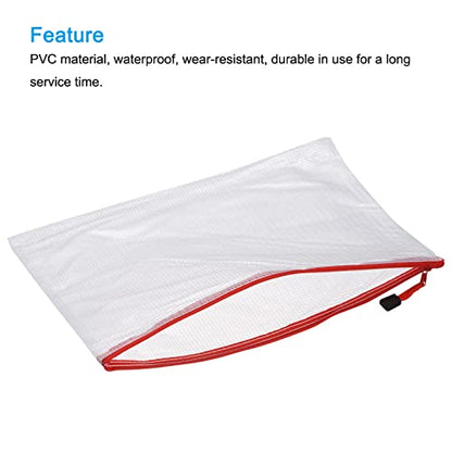 MECCANIXITY Mesh Zipper Bags, A3 Size Plastic Zip File Pouch Document Folders for Home Office Travel, Red Pack of 3 - color: Red