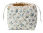 HAPPYHEIDI Large Floral Quilted Cotton Drawstring Makeup Bag Compartment Cosmetic Toiletry Accessory Travel Pouch Purse Organizer, Blue Gourd - color: KJM-Quilted Cotton Pouch with Compartment Set of 1-Blue Gourd