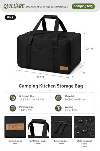 Camping Kitchen Storage Bag, 28L Water-Resistant Outdoor Camping Cookware Organizer for Camping Utensils,Cookware,BBQ Essentials & Portable Propane Camping Stove