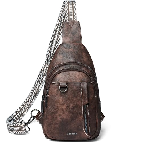 LATMAP 7L Sling Bag for Women Men Leather Small Sling Backpack Daypack Anti Theft Fanny Pack Crossbody Purse Travel - color: Regular Size-coffee