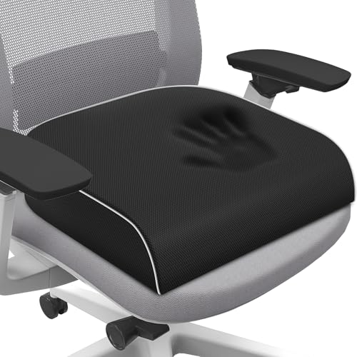 SweetSlubr Seat Cushion for Tailbone Pain Relief, Office Chair Cushion, Chair Pad, Memory Foam Large Cushion with Non-Slip Cover for Soft Support at Office Chair, Car Seat, Airplane, Black/Large