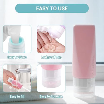 Travel Bottles Leak Proof,3 oz TSA Approved Silicone Squeezable, Refillable Containers Set for Toiletries Shampoo Conditioner Lotion - color: Multicolor