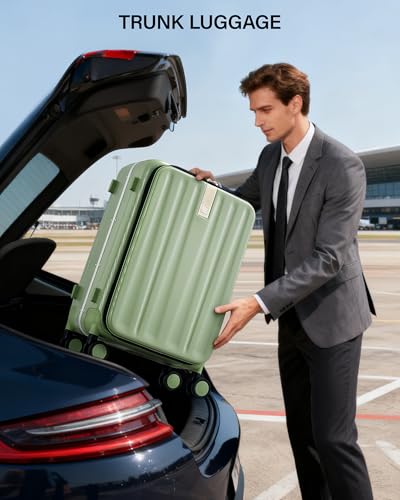 Hanke 26 Inch Large checked Luggage PC Hard Shell luggage Top Opening Aluminum Frame Travel Luggage Suitcases with Wheels for Woman Men.(Bamboo Green) - color: Bamboo Green, size: 26 Inch