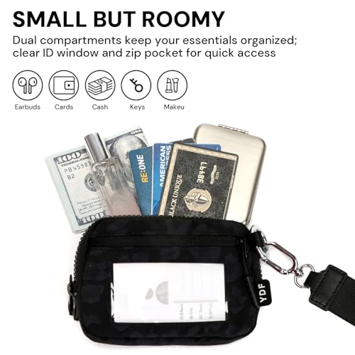 Keychain Wallet for Women Mini Zip Card Holder with ID Window Coin Purse Detachable Wristlet Small Wallets Black Leopard - color: Black Leopard
