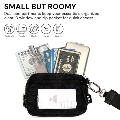 Keychain Wallet for Women Mini Zip Card Holder with ID Window Coin Purse Detachable Wristlet Small Wallets Black Leopard - color: Black Leopard