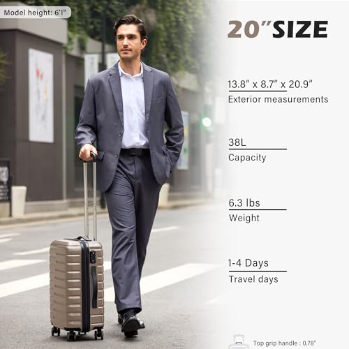 Coolife Carry On Luggage Airline Approved with Spinner Wheels, Hard Shell Suitcase TSA Lock Lightweight Travel Luggage 20-inch,Brown - color: brown, size: Small(20in)
