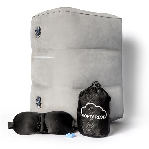 LoftyRest Inflatable Foot Rest Pillow for Travel- Kid-Friendly Bed Design for Airplane Travel - 3 Adjustable Heights - 3 Pockets - Airplane, Car, Train, & Home - Ensures Restful Flight for Kids/Adults