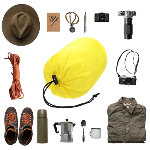 Stuff Sack [2PCS] - Waterproof Outdoor Storage Sacks Use for Backpacking & Traveling & Hiking - [Yellow-5 x 10 in/ 13 x 25 CM] Ultralight Drawstring Bags - color: Yellow