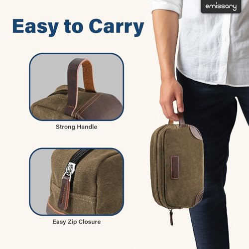 Emissary Men's Leather and Canvas Travel Toiletry Bag, Dopp Kit, Travel Bathroom Bag, Shaving Kit, Small Bags for Travel Accessories (Brown) - color: Brown