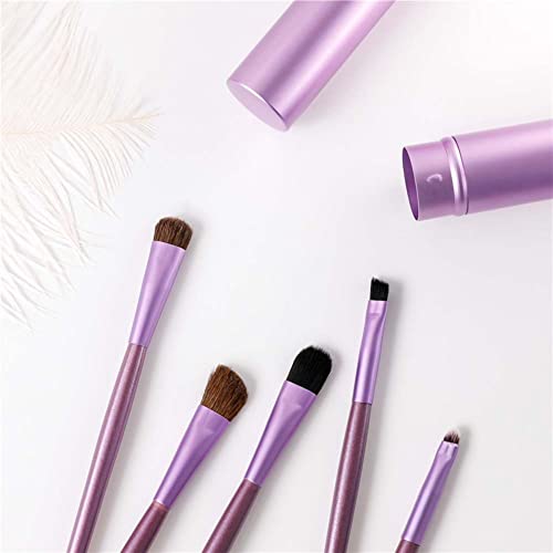 AKOAK 5 Pcs/set Travel Portable Mini Eye Makeup Brush Set Apply Eyeshadow Eyeliner Eyebrow Brush Lip Makeup Brush Set Makeup Tools (Purple) - color: Purple