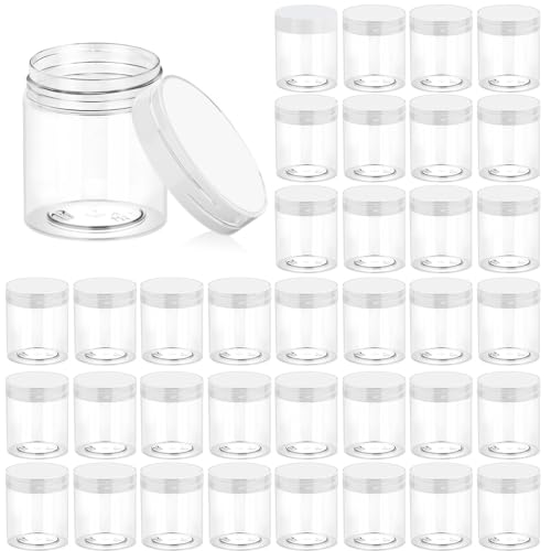 Eternal Moment 36 Pack 3 OZ Plastic Jars Round Clear Cosmetic Container Jars with Clear Lids, Perfect for Lotion, Slime，Cream, Ointments, Makeup, Eye Shadow, Samples, Pot, Travel Storage - color: Clear Lid, size: 3 Ounce