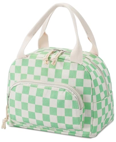 Lunch Bag Women Lunch Box for Women Adult Cute Insulated Lunch Bag Small Cooler Lunch Tote Bags for Work Picnic Travel (Beige-Light Green Plaid) - color: Beige-Light Green Plaid