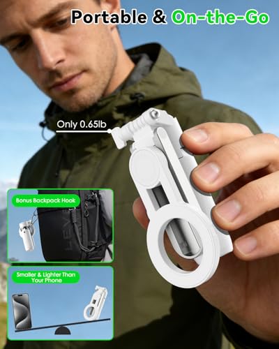 CloudValley Magnetic Selfie Stick & Mini Tripod, 360° Rotation Extendable Handheld Stabilizer/Camera Grip with Remote, 5 in 1 Portable Phone Stand for iPhone/Android, Travel Vlog, Live Stream, White - color: White