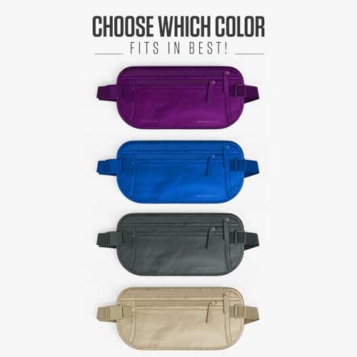 VENTURE 4TH Money Belt for Travel – Slim Hidden Under-Clothes RFID Blocking Anti-Theft Passport Holder & Travel Wallet Pouch for Men & Women to Protect Cash, Cards & Documents (Sleek Purple) - color: Sleek Purple