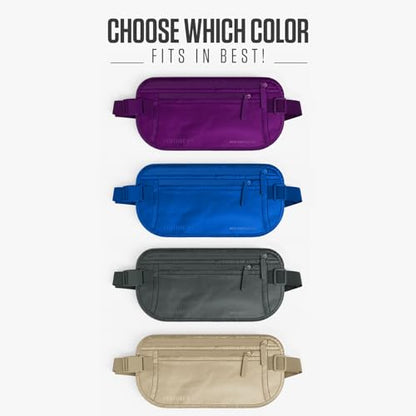 VENTURE 4TH Money Belt for Travel – Slim Hidden Under-Clothes RFID Blocking Anti-Theft Passport Holder & Travel Wallet Pouch for Men & Women to Protect Cash, Cards & Documents (Sleek Purple) - color: Sleek Purple