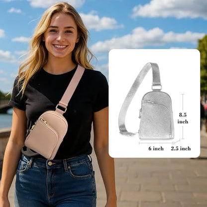 INICAT RFID Blocking Sling Bag, Anti Theft Crossbody Bag for Women Compact Travel Purses Leather - color: Khaki True