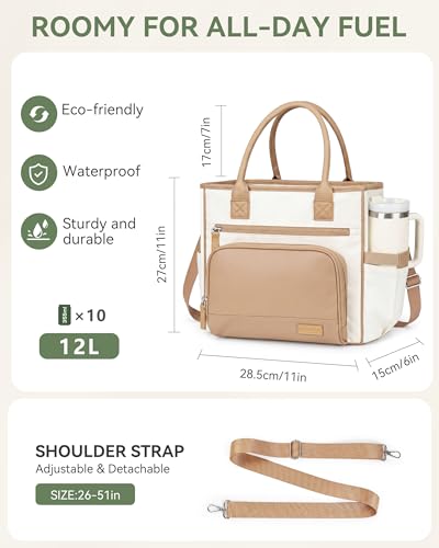 HOMESPON Insulated Lunch Bag Women Wide Opening Adult Lunch Box Large Leakproof Cooler Bag for Work Picnic Beach Family College Lunch Teacher Tote Bag with Adjustable Shoulder Strap Cup Holder(Brown) - color: Brown
